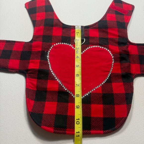 Buffalo Plaid Dog Harness Vest with Red Rhinestone Heart Winter Pet Outfit S - Picture 7 of 7